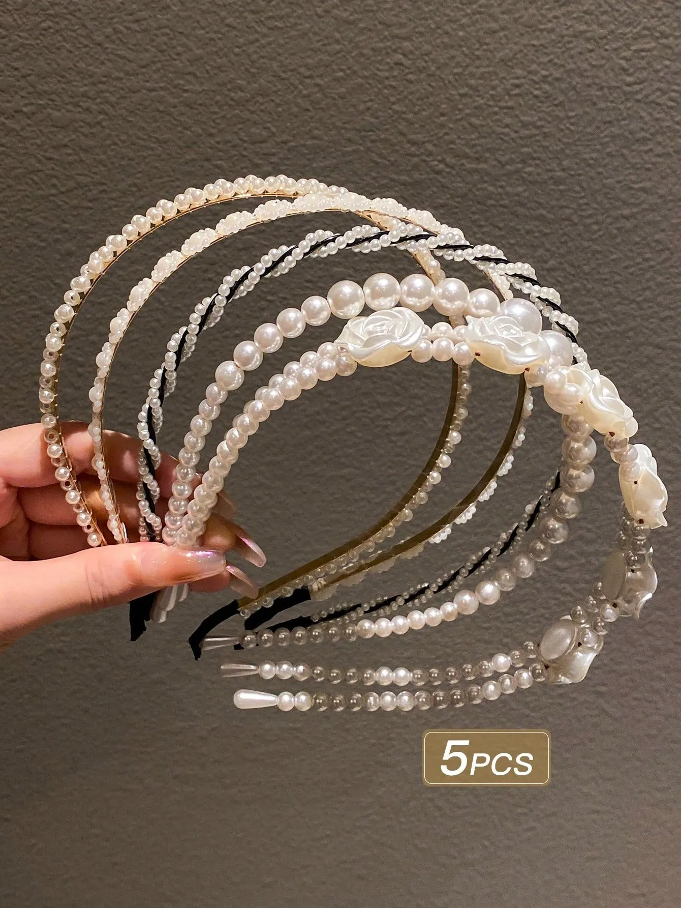 5pcs Faux Pearl Decor Hairbands
