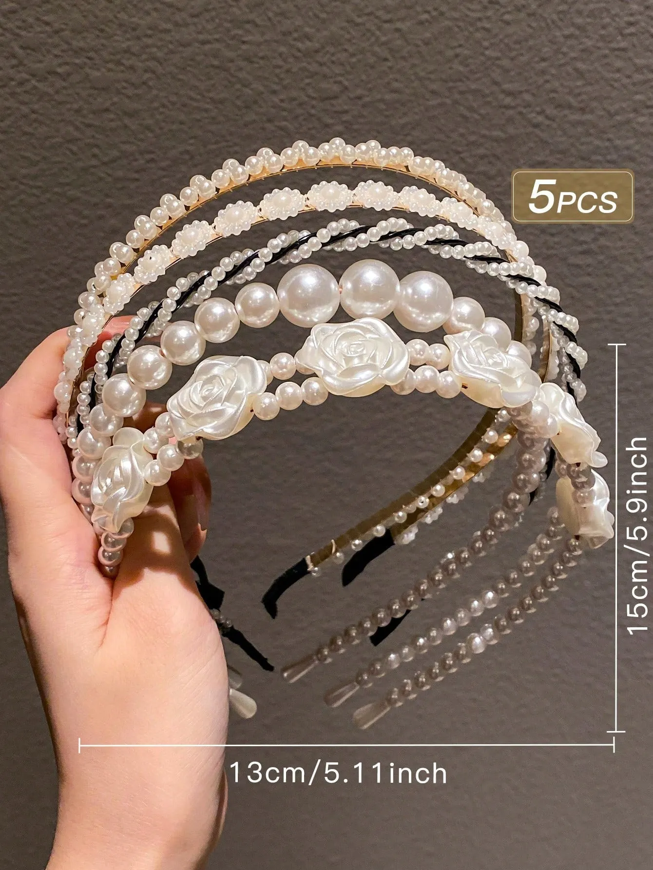 5pcs Faux Pearl Decor Hairbands