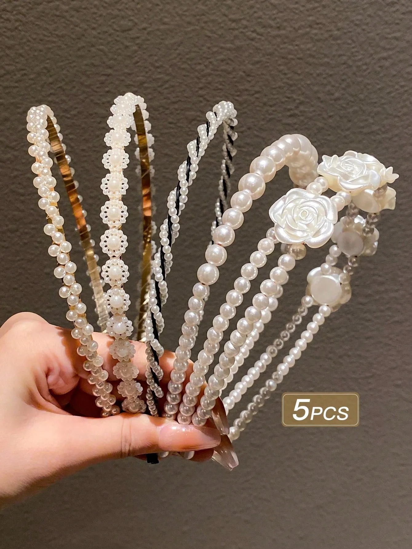 5pcs Faux Pearl Decor Hairbands