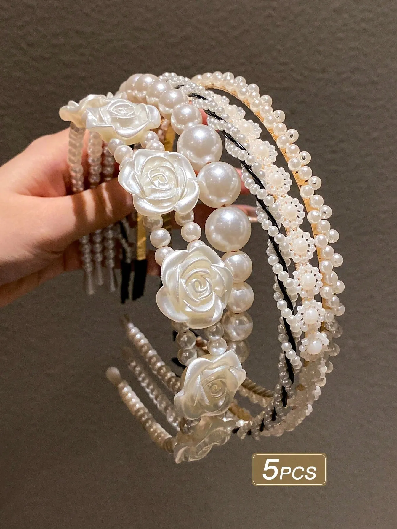 5pcs Faux Pearl Decor Hairbands