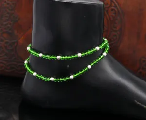 925 sterling silver beads and semi precious green stone thread anklets, custom made ankle bracelet, pretty gift modern beaded jewelry ank248