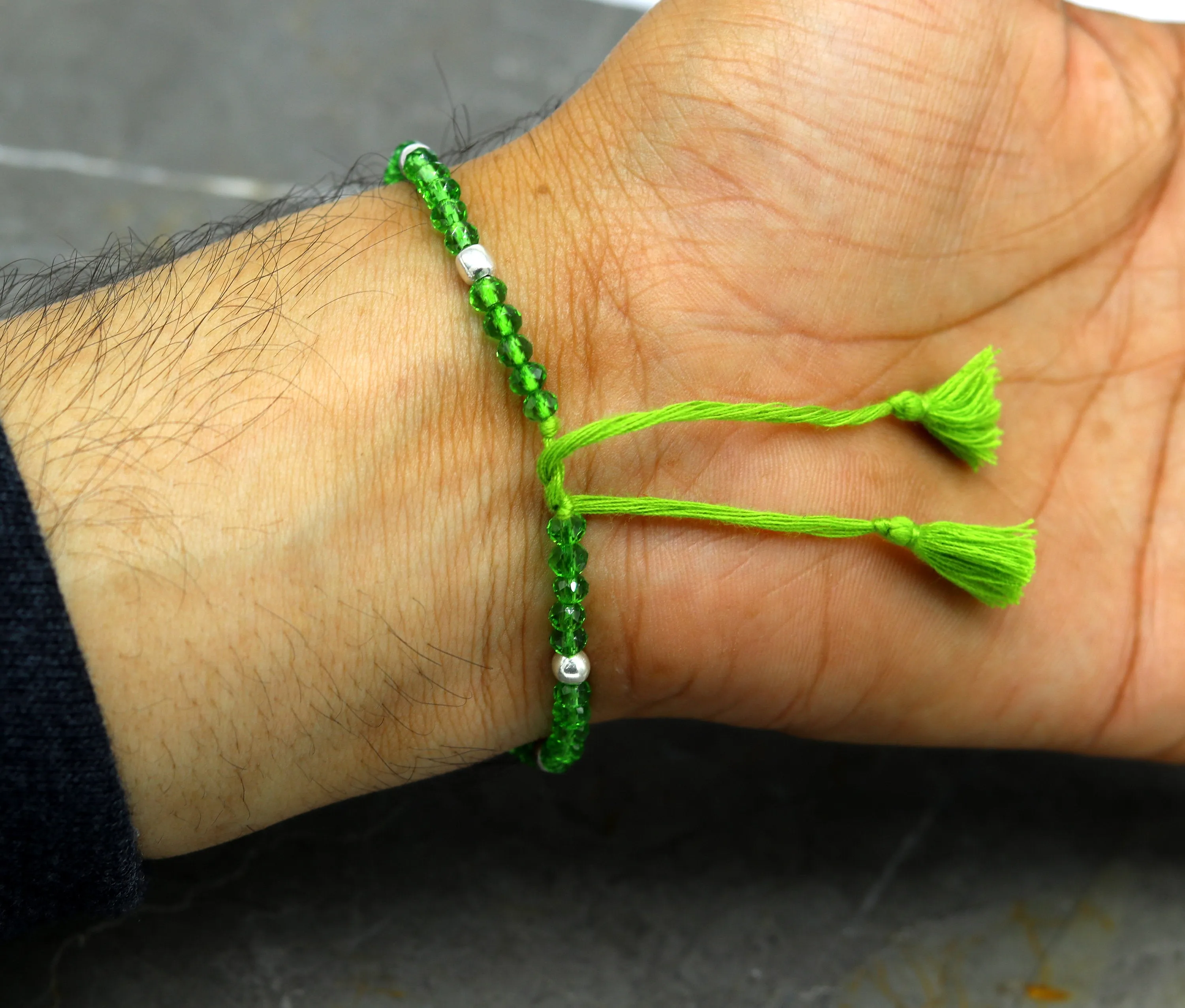 925 sterling silver beads and semi precious green stone thread anklets, custom made ankle bracelet, pretty gift modern beaded jewelry ank248