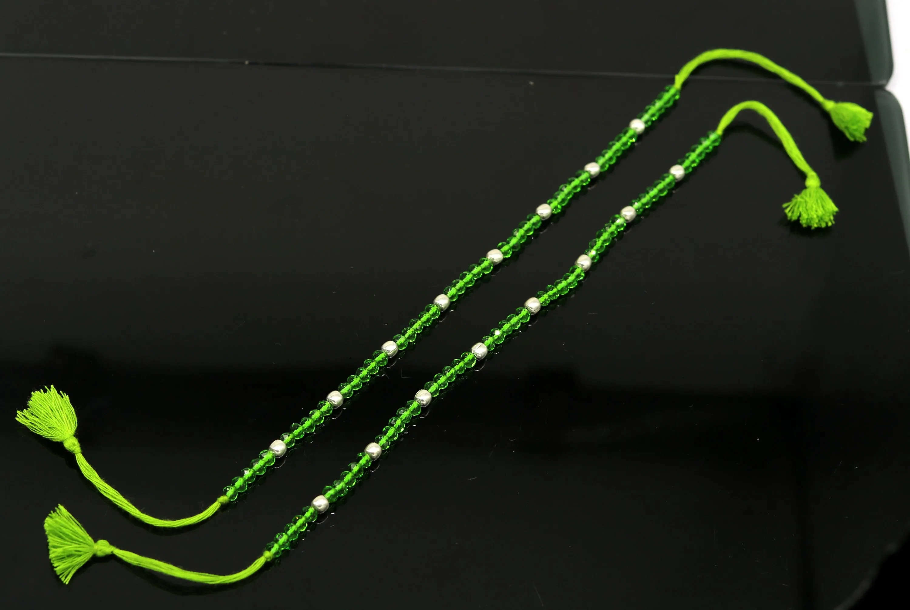 925 sterling silver beads and semi precious green stone thread anklets, custom made ankle bracelet, pretty gift modern beaded jewelry ank248