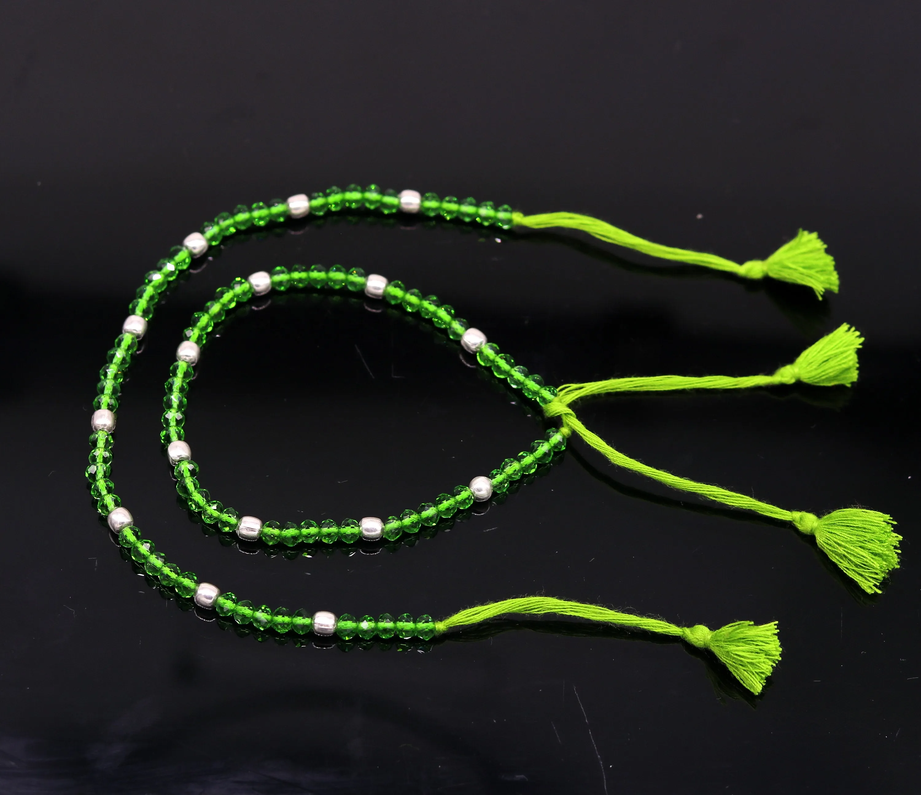 925 sterling silver beads and semi precious green stone thread anklets, custom made ankle bracelet, pretty gift modern beaded jewelry ank248