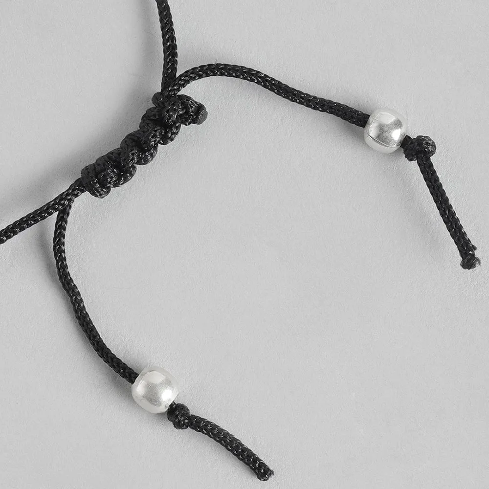92.5 Sterling Silver Black thread flower Anklet