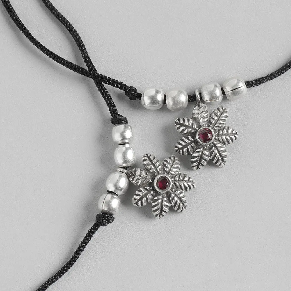 92.5 Sterling Silver Black thread flower Anklet