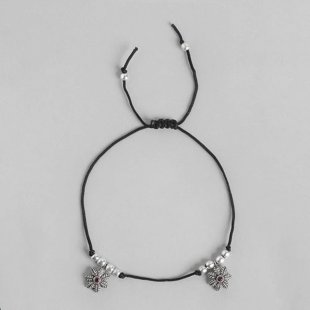 92.5 Sterling Silver Black thread flower Anklet