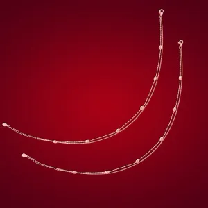 925 Sterling Silver Dual Layered Chain Beads Deatiling Anklets For Women