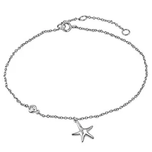 925 Sterling Silver Yellow Gold-Tone Bezel-Set CZ Starfish Anklet