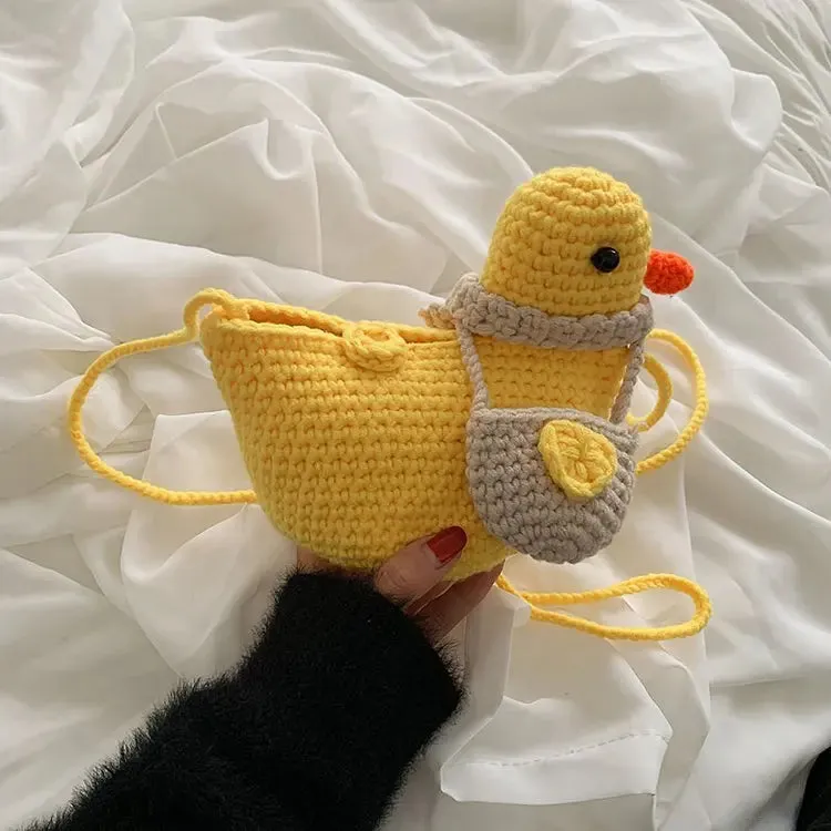 Adorable Knitted Duck-Shaped Crossbody Bag: Trendy Korean Fashion