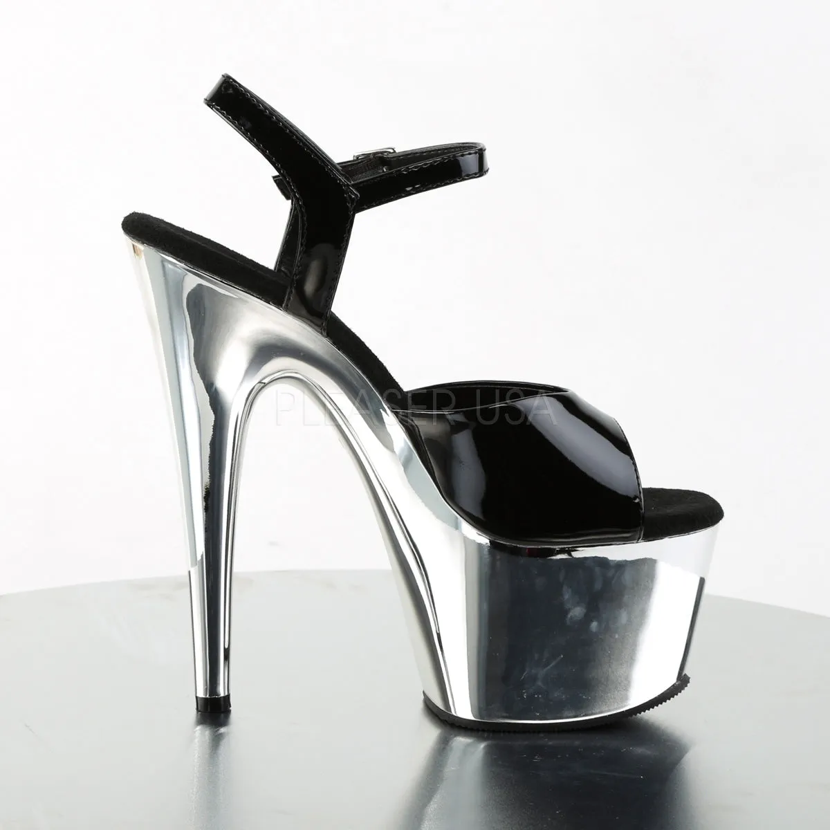ADORE-709  Black Patent/Silver Chrome