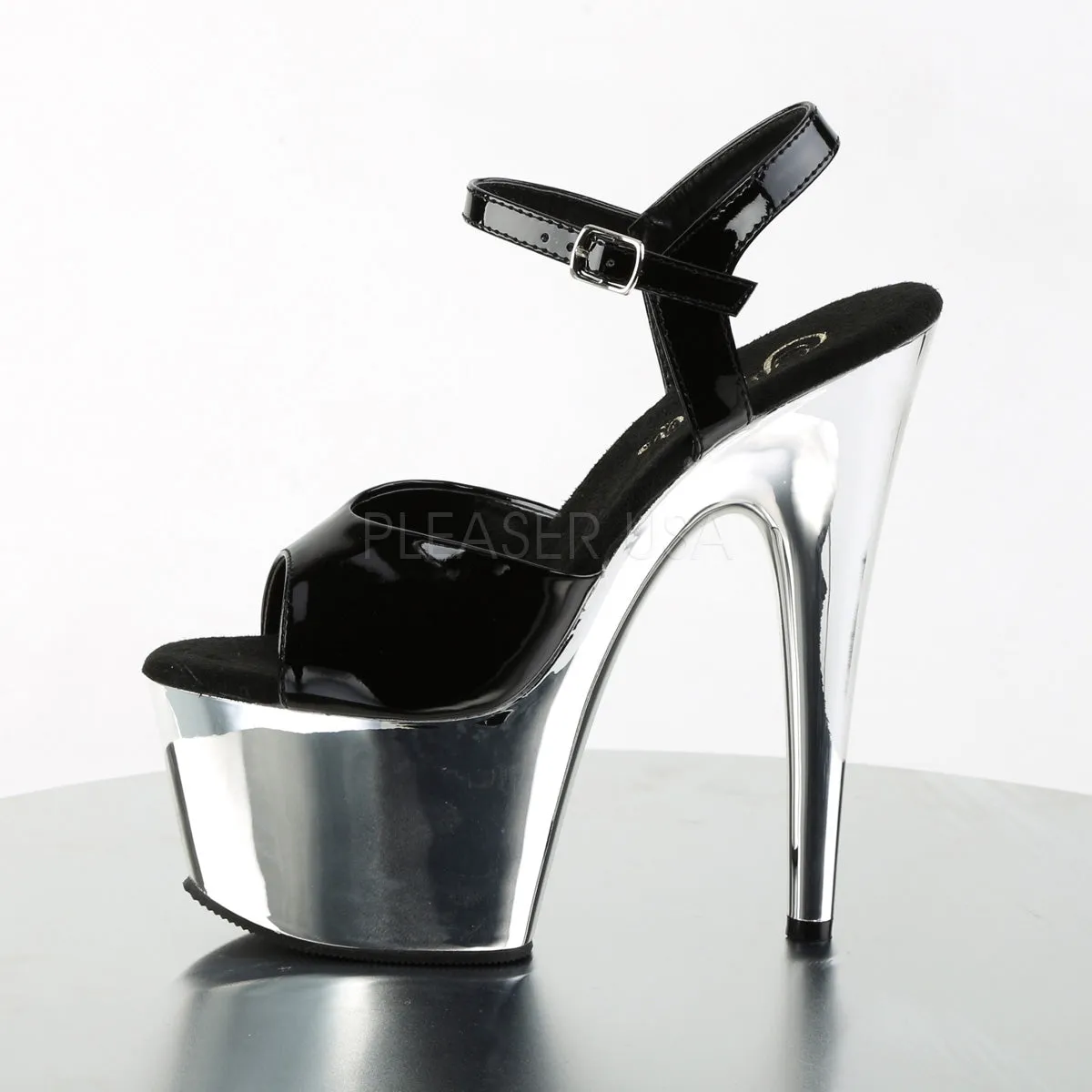 ADORE-709  Black Patent/Silver Chrome