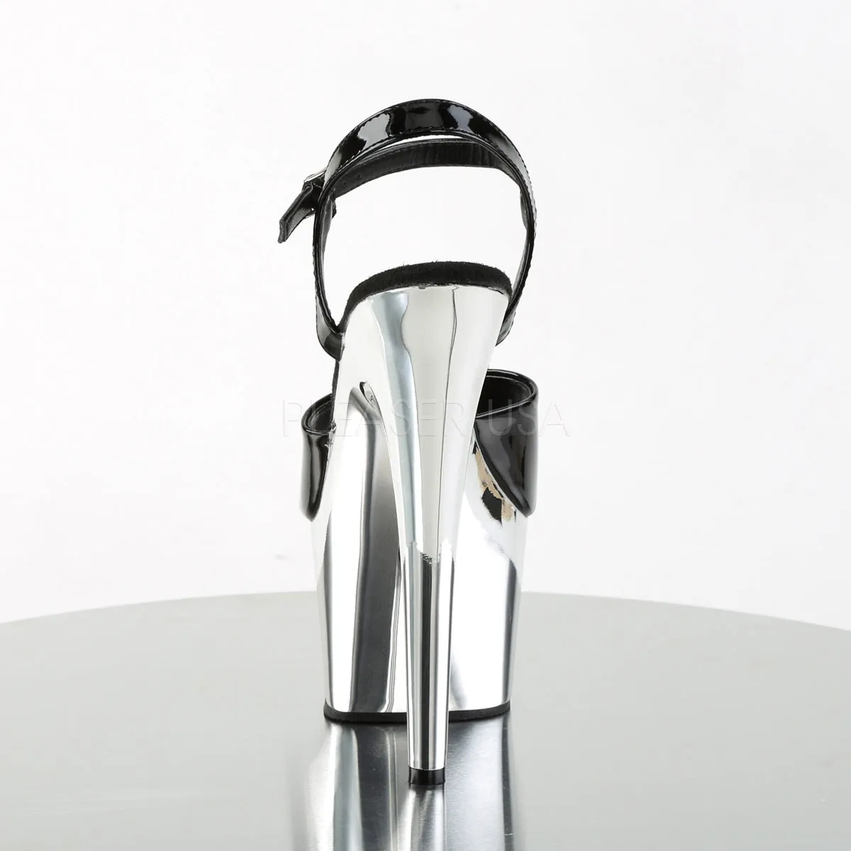 ADORE-709  Black Patent/Silver Chrome
