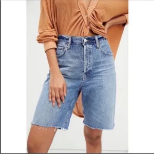AGOLDE 90’s‎ High Rise Straight Leg Frayed Hem Long Shorts Button Fly Size 23