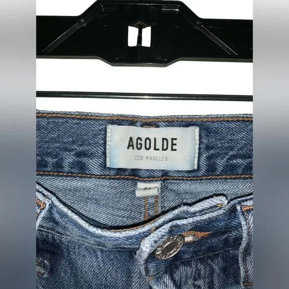 AGOLDE 90’s‎ High Rise Straight Leg Frayed Hem Long Shorts Button Fly Size 23