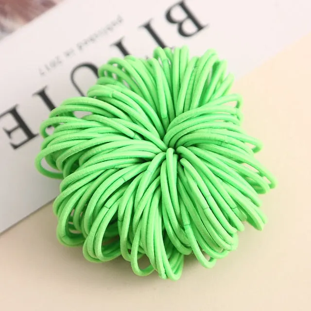 AIKELINA 100pcs/lot 3CM Cute Girl Ponytail Hair Holder Hair Accessories Thin Elastic Rubber Band For Kids Colorful Hair Ties