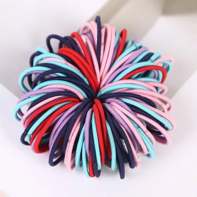 AIKELINA 100pcs/lot 3CM Cute Girl Ponytail Hair Holder Hair Accessories Thin Elastic Rubber Band For Kids Colorful Hair Ties
