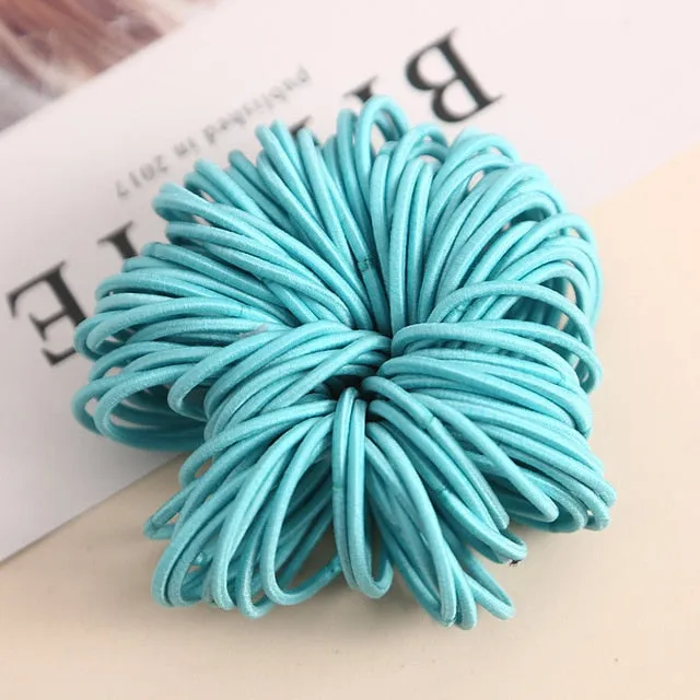 AIKELINA 100pcs/lot 3CM Cute Girl Ponytail Hair Holder Hair Accessories Thin Elastic Rubber Band For Kids Colorful Hair Ties