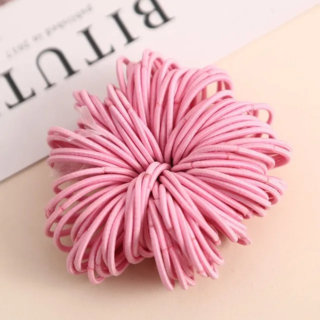 AIKELINA 100pcs/lot 3CM Cute Girl Ponytail Hair Holder Hair Accessories Thin Elastic Rubber Band For Kids Colorful Hair Ties