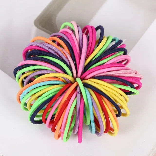 AIKELINA 100pcs/lot 3CM Cute Girl Ponytail Hair Holder Hair Accessories Thin Elastic Rubber Band For Kids Colorful Hair Ties