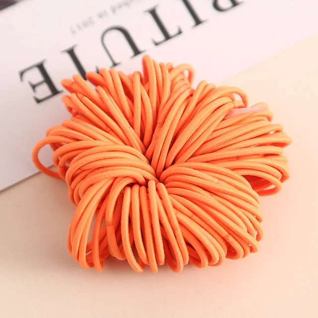 AIKELINA 100pcs/lot 3CM Cute Girl Ponytail Hair Holder Hair Accessories Thin Elastic Rubber Band For Kids Colorful Hair Ties