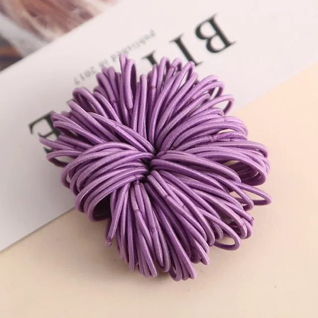 AIKELINA 100pcs/lot 3CM Cute Girl Ponytail Hair Holder Hair Accessories Thin Elastic Rubber Band For Kids Colorful Hair Ties