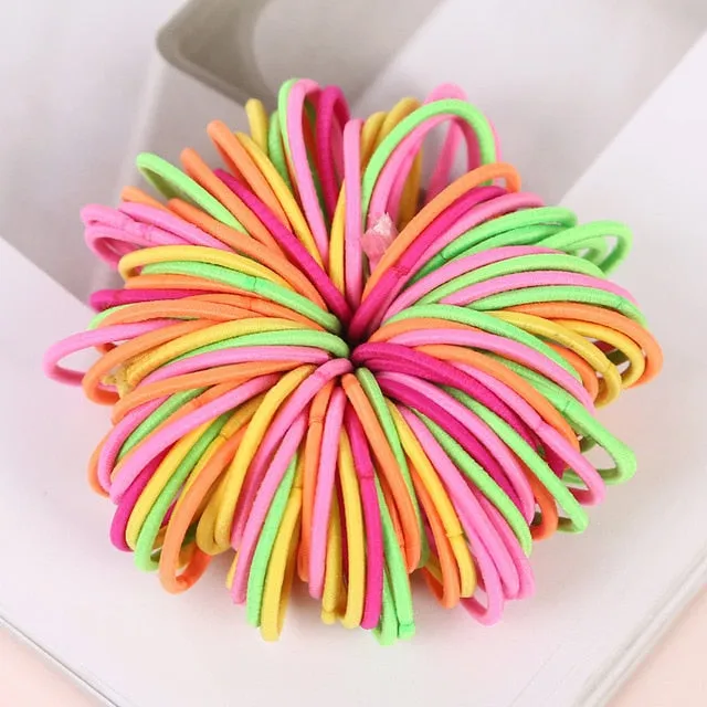 AIKELINA 100pcs/lot 3CM Cute Girl Ponytail Hair Holder Hair Accessories Thin Elastic Rubber Band For Kids Colorful Hair Ties