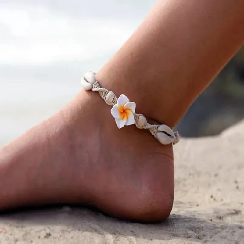 AK161 - Bohemian style hand-knotted shell anklet