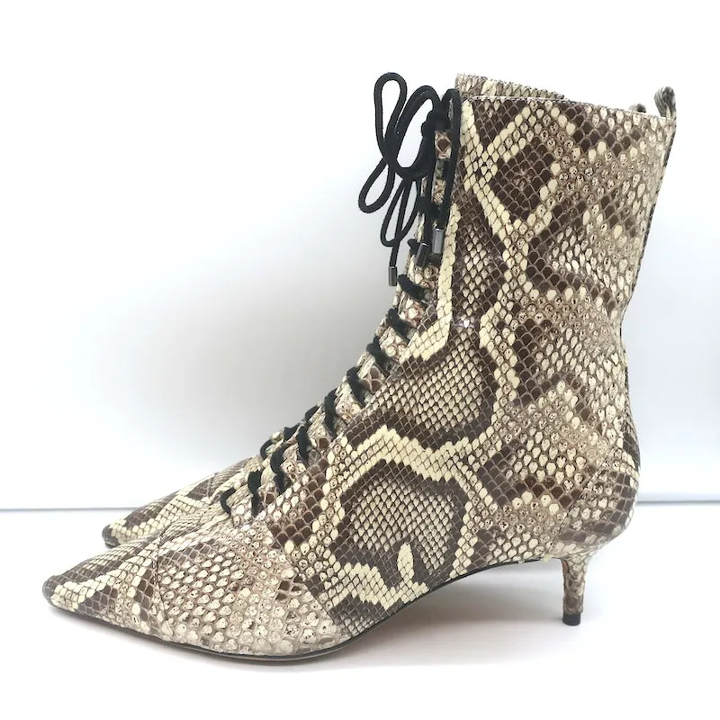 Alexandre Birman Millen Kitten Heel Ankle Boots Ivory Snakeskin Size 40.5