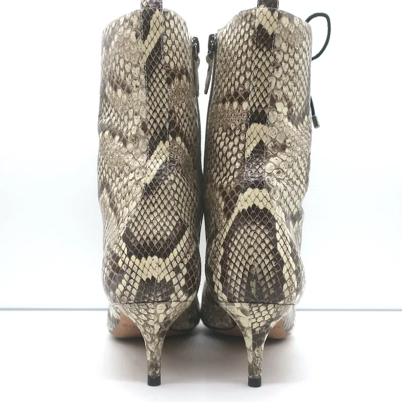 Alexandre Birman Millen Kitten Heel Ankle Boots Ivory Snakeskin Size 40.5