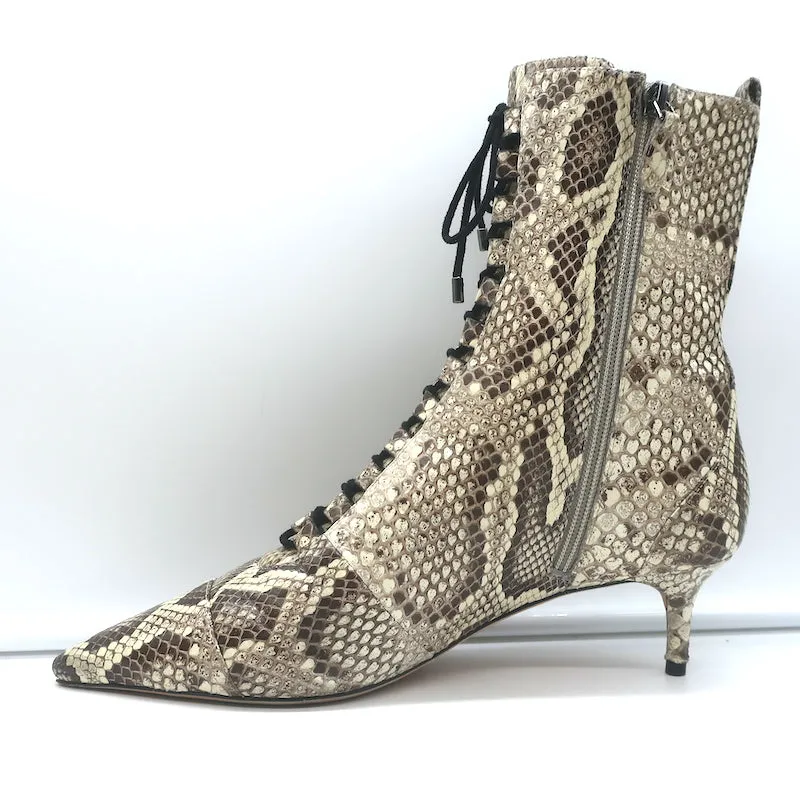 Alexandre Birman Millen Kitten Heel Ankle Boots Ivory Snakeskin Size 40.5