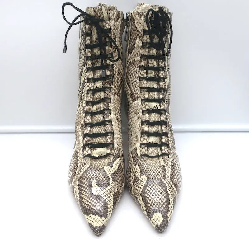 Alexandre Birman Millen Kitten Heel Ankle Boots Ivory Snakeskin Size 40.5