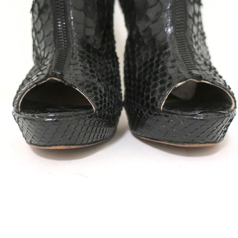Alexandre Birman Zip-Front Booties Black Python Size 7 Peep Toe Ankle Boots