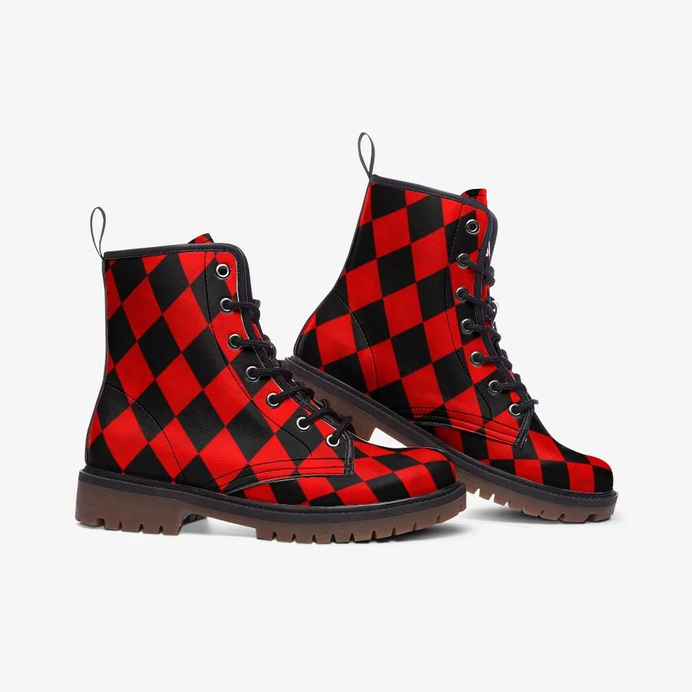 Alice Red Checkered Vegan Leather Unisex Boots
