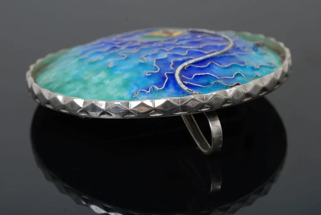 Amazing Cloisonné Enamel Sterling Silver Flower Pendant / Brooch Combo