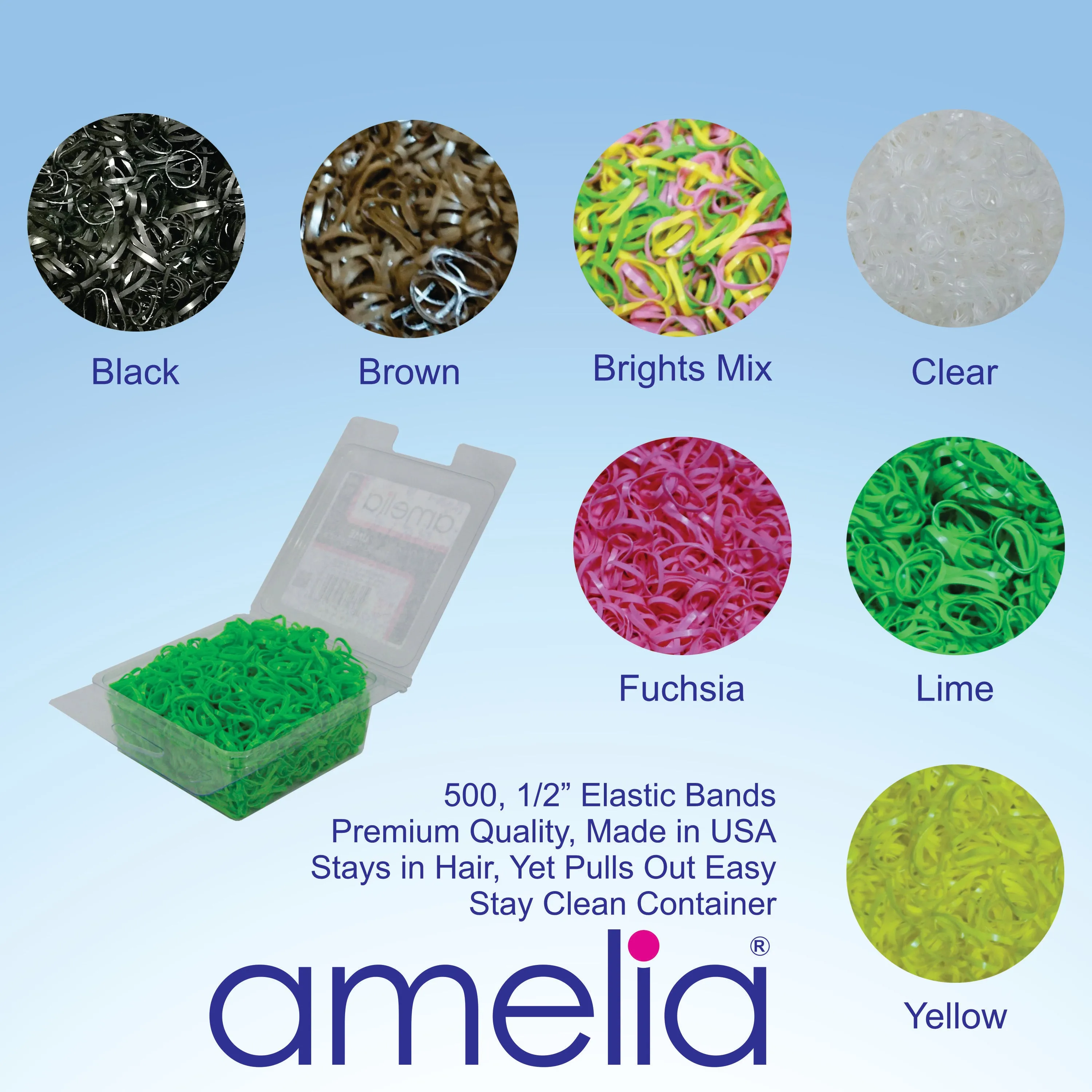 Amelia Beauty | 1/2in, Lime, Tangle Free Elastic Pony Tail Holders | Made in USA, Ideal for Ponytails, Braids, Twists. For Women, Girls. Pain Free, Snag Free, Easy Off | 500 Pack
