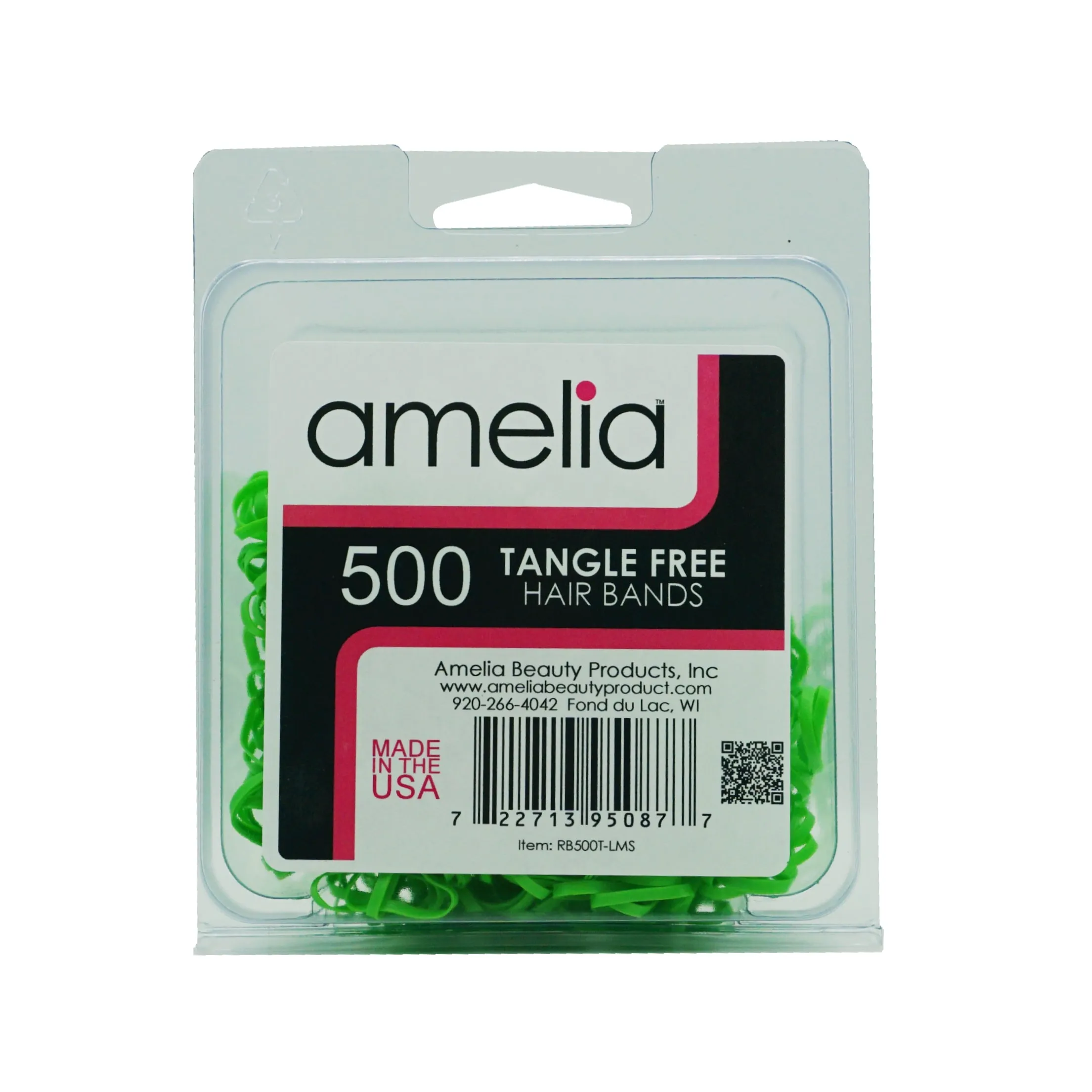 Amelia Beauty | 1/2in, Lime, Tangle Free Elastic Pony Tail Holders | Made in USA, Ideal for Ponytails, Braids, Twists. For Women, Girls. Pain Free, Snag Free, Easy Off | 500 Pack