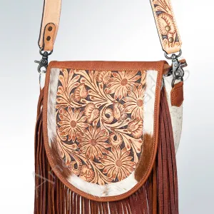 American Darling ADBG381TAW Large Crossbody Hand Tooled Hair On Genuine Leather Women Bag Western Handbag Purse