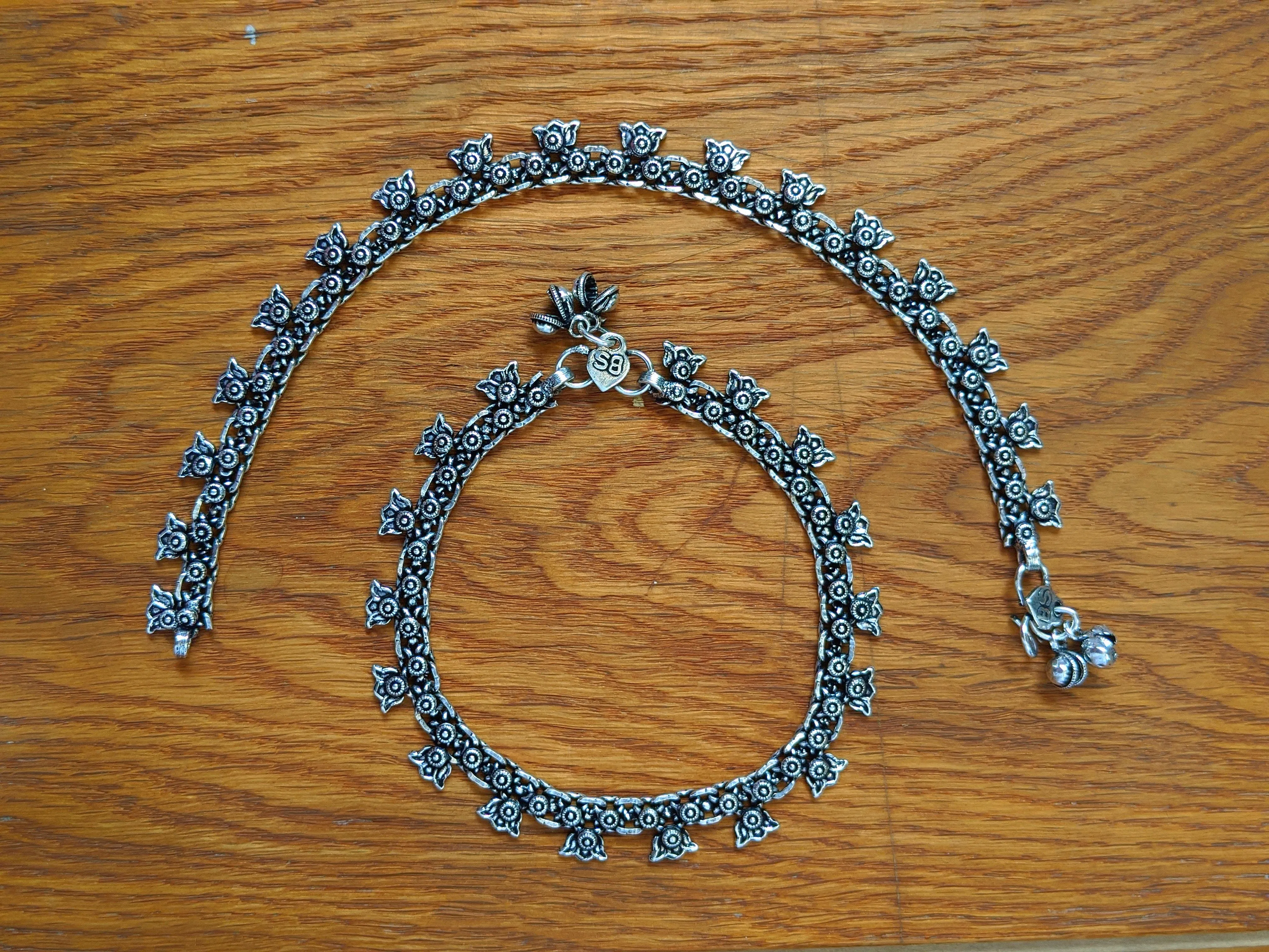Anklets German Oxidised Silver Jewellery Payal Paijan Pazeb पैजण Silver Plating Antique Lotus Design Latest Style Ethnic Traditional Foot Jewellery for Women and Girls