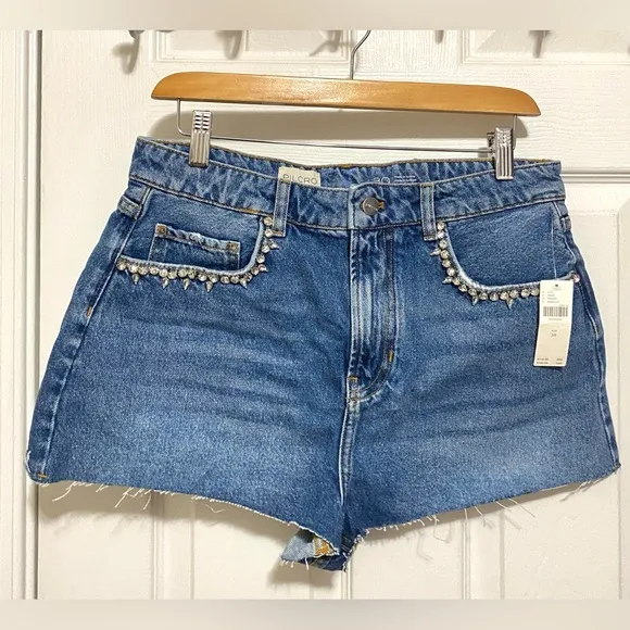 ANTHROPOLOGIE Pilcro Lover Embellished High Rise Denim Shorts Size 30