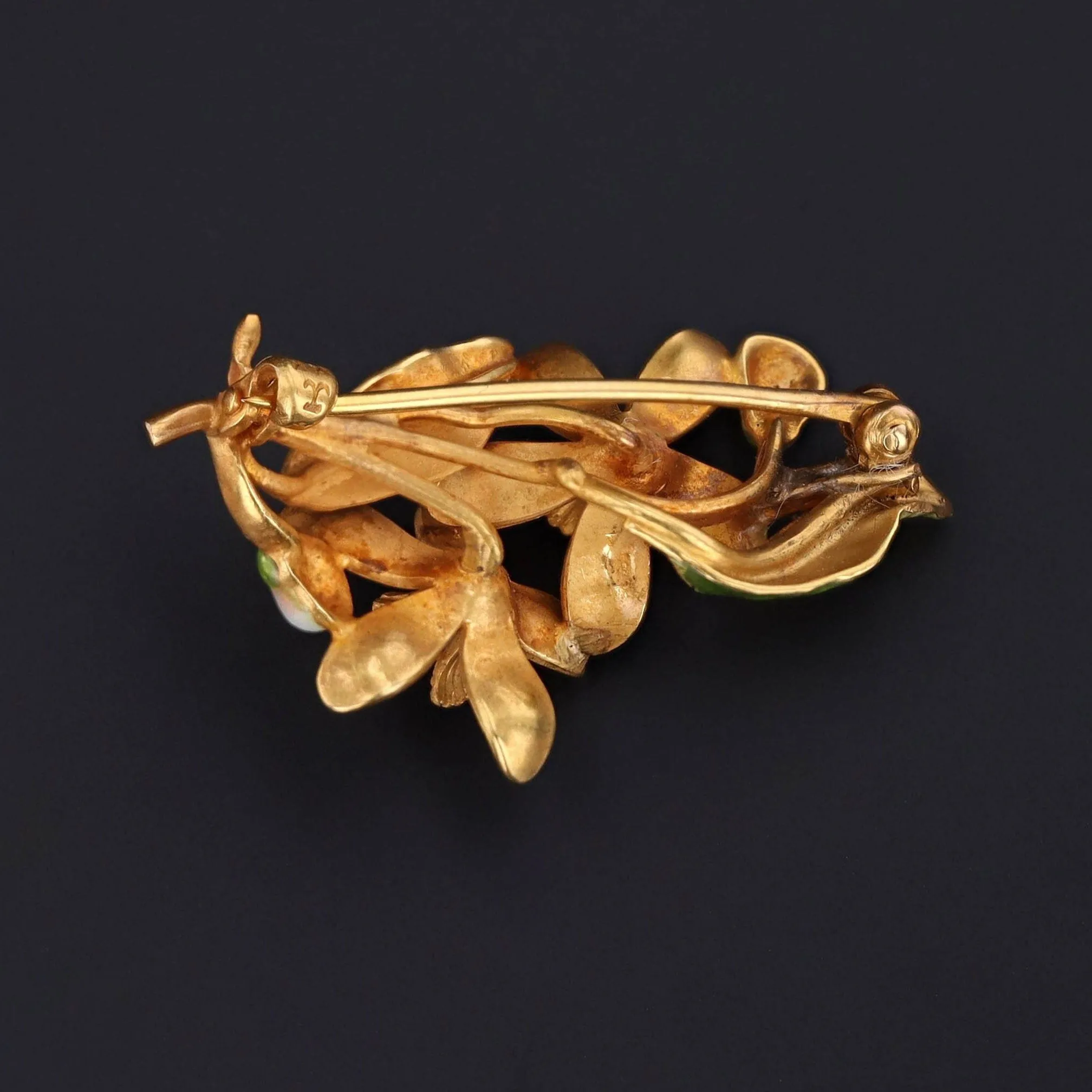 Antique Enamel Flower Brooch of 14k Gold