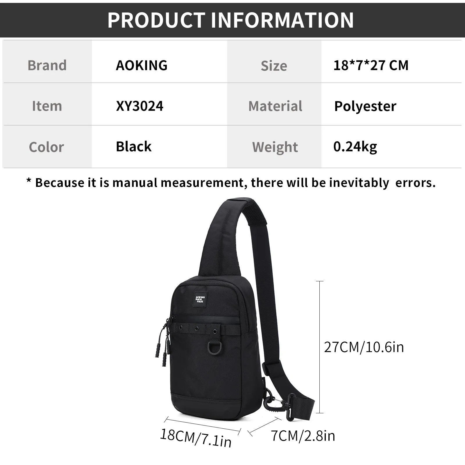 Aoking Black Fashion Men Waterproof Crossbody Sling Bag XY3024