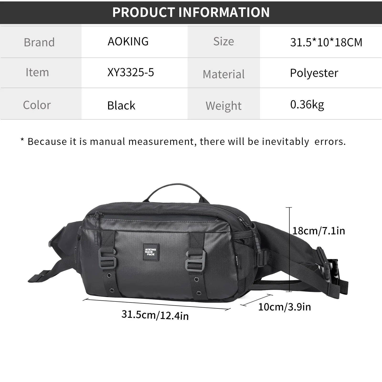 Aoking Fashion Waterproof Crossbody Waist Bag Sling Bag XY3325-5