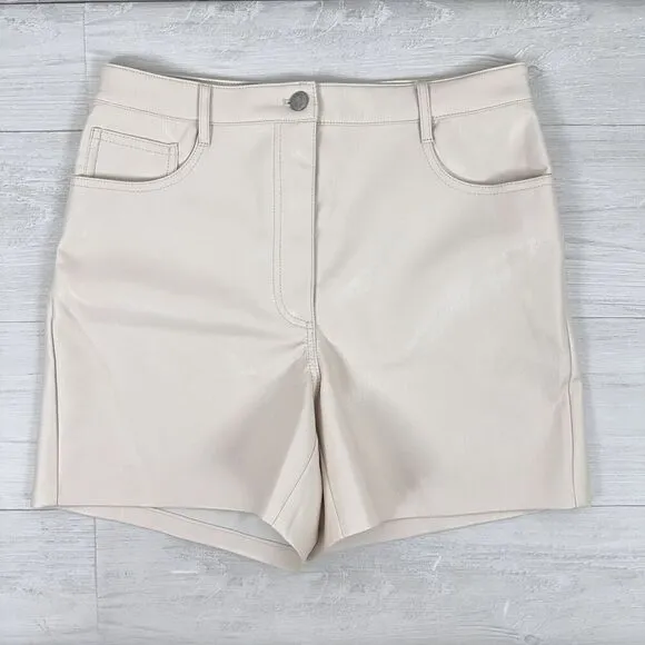 Aritzia Wilfred Melina Faux Leather High Rise Shorts Women Size 8 in Birch Ivory