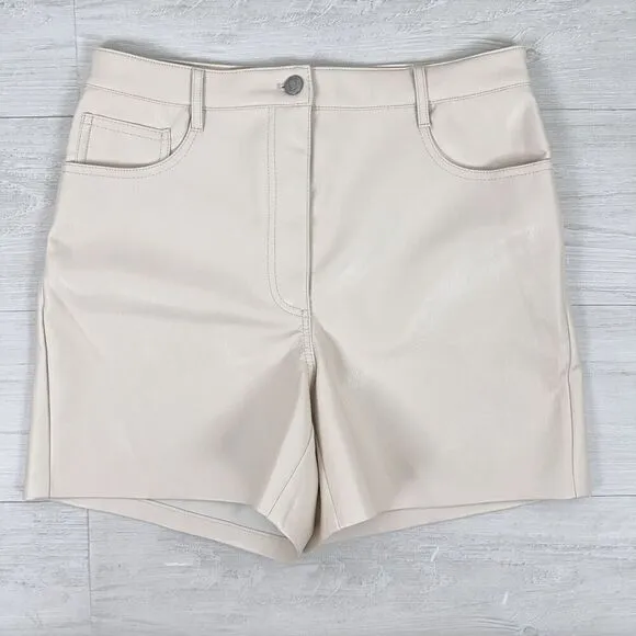 Aritzia Wilfred Melina Faux Leather High Rise Shorts Women Size 8 in Birch Ivory
