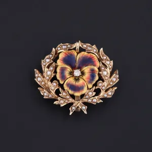 Art Nouveau Pansy Brooch of 14k Gold