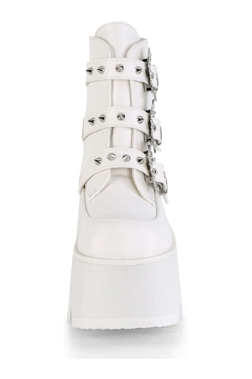 ASHES-55 White Vegan Leather Ankle Boot