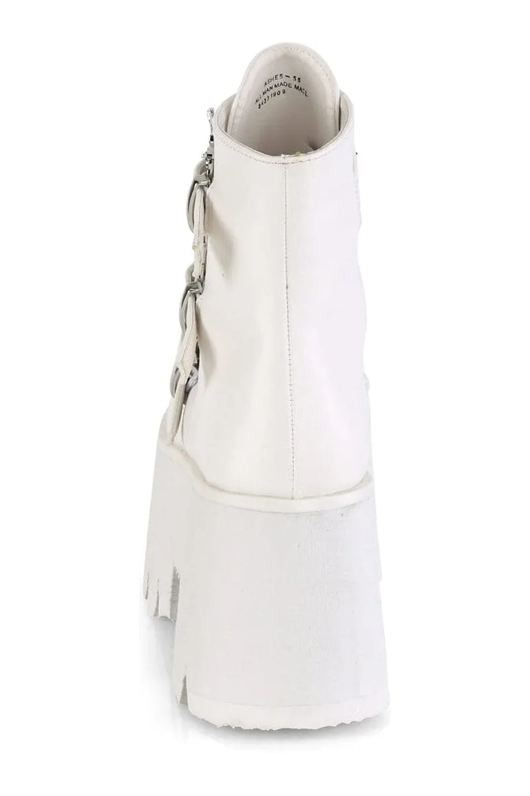 ASHES-55 White Vegan Leather Ankle Boot