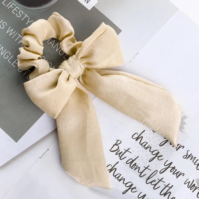AWAYT Bow Streamers Hair Ring Fashion Ribbon Girl Hair Bands Scrunchies Horsetail Tie Solid Headwear Hair Accessories