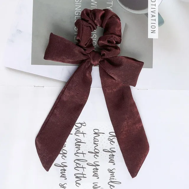 AWAYT Bow Streamers Hair Ring Fashion Ribbon Girl Hair Bands Scrunchies Horsetail Tie Solid Headwear Hair Accessories